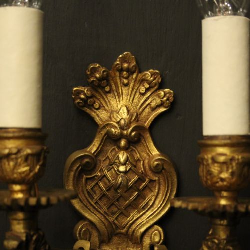 FRENCH PAIR OF BRONZE ANTIQUE WALL SCONCES - ADDITIONAL PHOTO 4