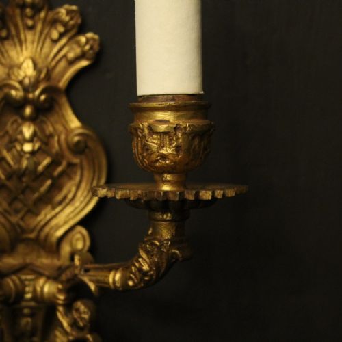 FRENCH PAIR OF BRONZE ANTIQUE WALL SCONCES - ADDITIONAL PHOTO 5