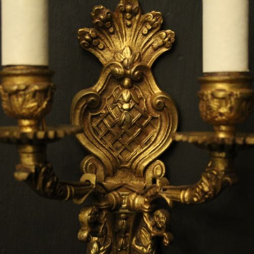 FRENCH PAIR OF BRONZE ANTIQUE WALL SCONCES - ADDITIONAL PHOTO 6