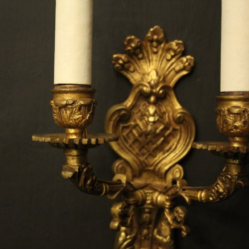 FRENCH PAIR OF BRONZE ANTIQUE WALL SCONCES - ADDITIONAL PHOTO 8
