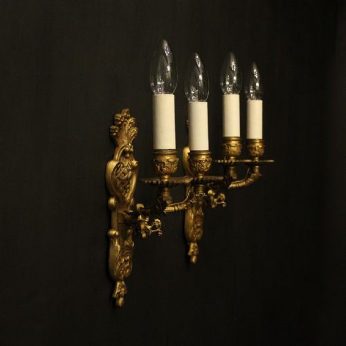 FRENCH PAIR OF BRONZE ANTIQUE WALL SCONCES - ADDITIONAL PHOTO 9