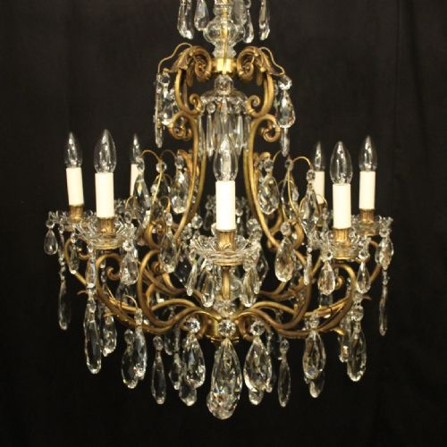 FRENCH GILDED BRONZE CRYSTAL CAGE ANTIQUE CHANDELIER - ADDITIONAL PHOTO 1