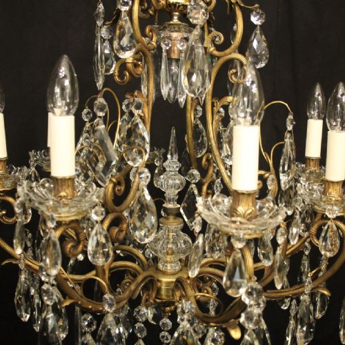 FRENCH GILDED BRONZE CRYSTAL CAGE ANTIQUE CHANDELIER - ADDITIONAL PHOTO 2