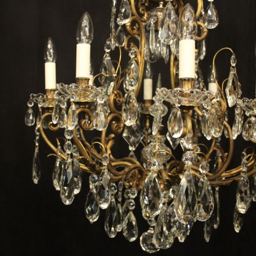 FRENCH GILDED BRONZE CRYSTAL CAGE ANTIQUE CHANDELIER - ADDITIONAL PHOTO 3