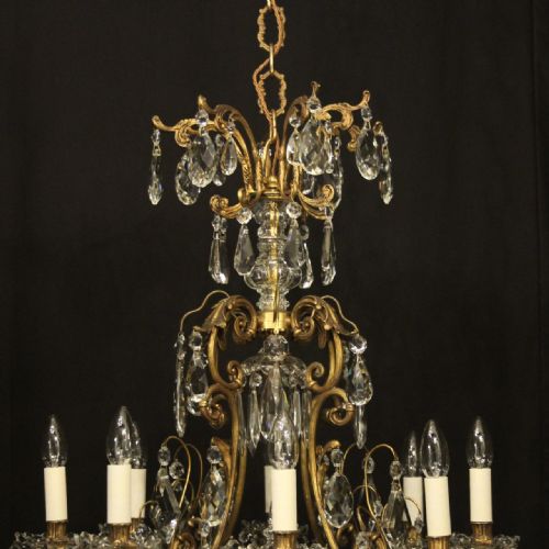 FRENCH GILDED BRONZE CRYSTAL CAGE ANTIQUE CHANDELIER - ADDITIONAL PHOTO 4