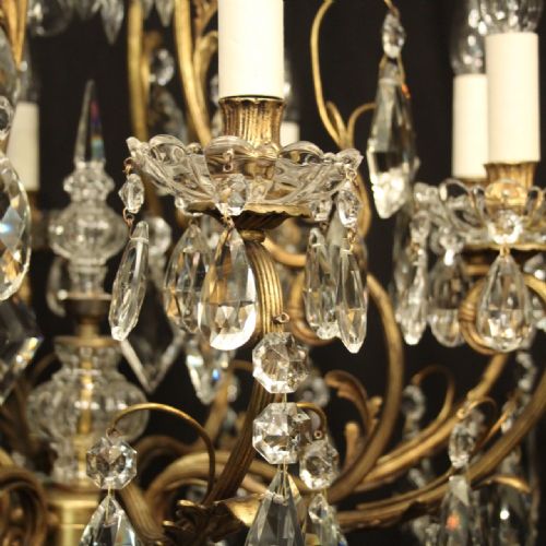 FRENCH GILDED BRONZE CRYSTAL CAGE ANTIQUE CHANDELIER - ADDITIONAL PHOTO 5