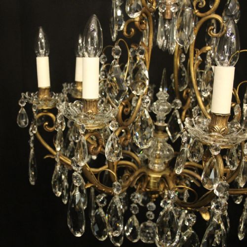 FRENCH GILDED BRONZE CRYSTAL CAGE ANTIQUE CHANDELIER - ADDITIONAL PHOTO 6