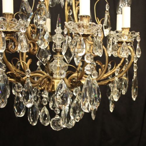 FRENCH GILDED BRONZE CRYSTAL CAGE ANTIQUE CHANDELIER - ADDITIONAL PHOTO 7