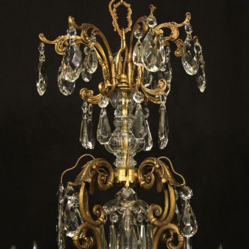 FRENCH GILDED BRONZE CRYSTAL CAGE ANTIQUE CHANDELIER - ADDITIONAL PHOTO 8