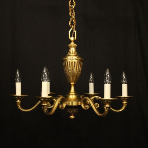 french gilded bronze 6 light antique chandelier - CATEGORY: ANTIQUE LIGHTING - DATED 1920
