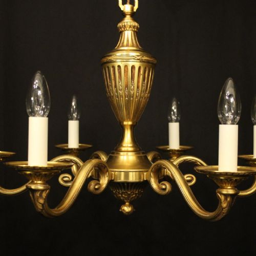 FRENCH GILDED BRONZE 6 LIGHT ANTIQUE CHANDELIER - ADDITIONAL PHOTO 1