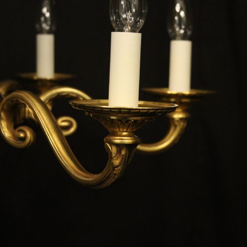 FRENCH GILDED BRONZE 6 LIGHT ANTIQUE CHANDELIER - ADDITIONAL PHOTO 3