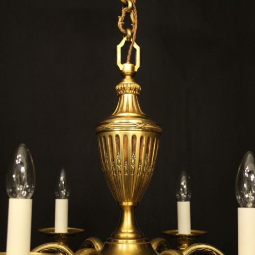 FRENCH GILDED BRONZE 6 LIGHT ANTIQUE CHANDELIER - ADDITIONAL PHOTO 4