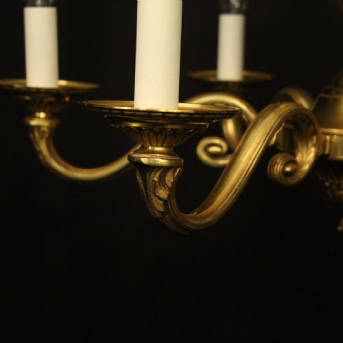 FRENCH GILDED BRONZE 6 LIGHT ANTIQUE CHANDELIER - ADDITIONAL PHOTO 5