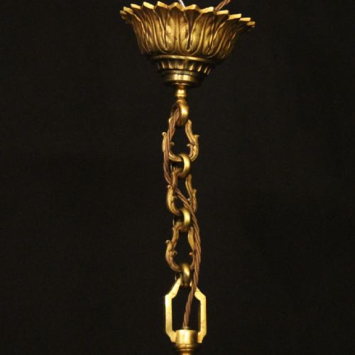 FRENCH GILDED BRONZE 6 LIGHT ANTIQUE CHANDELIER - ADDITIONAL PHOTO 9