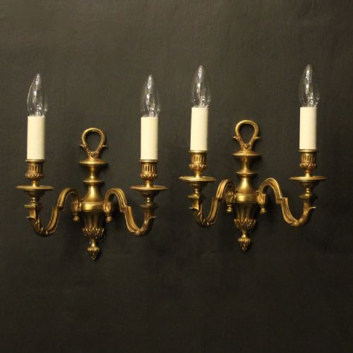 french pair of gilded twin arm antique wall lights - CATEGORY: ANTIQUE LIGHTING - DATED 1920