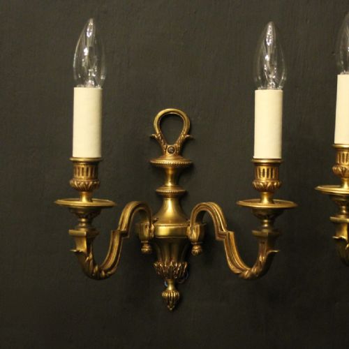 FRENCH PAIR OF GILDED TWIN ARM ANTIQUE WALL LIGHTS - ADDITIONAL PHOTO 1