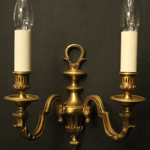FRENCH PAIR OF GILDED TWIN ARM ANTIQUE WALL LIGHTS - ADDITIONAL PHOTO 2