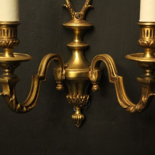 FRENCH PAIR OF GILDED TWIN ARM ANTIQUE WALL LIGHTS - ADDITIONAL PHOTO 3