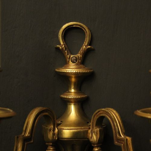 FRENCH PAIR OF GILDED TWIN ARM ANTIQUE WALL LIGHTS - ADDITIONAL PHOTO 4