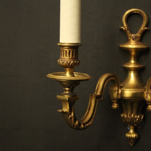 FRENCH PAIR OF GILDED TWIN ARM ANTIQUE WALL LIGHTS - ADDITIONAL PHOTO 5