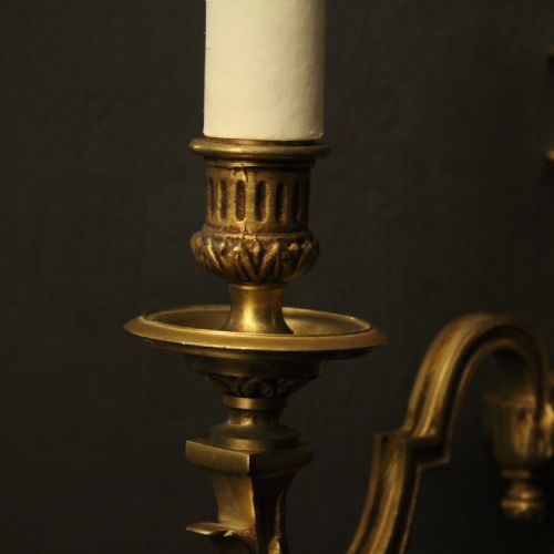 FRENCH PAIR OF GILDED TWIN ARM ANTIQUE WALL LIGHTS - ADDITIONAL PHOTO 6