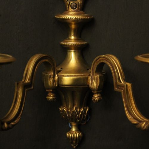 FRENCH PAIR OF GILDED TWIN ARM ANTIQUE WALL LIGHTS - ADDITIONAL PHOTO 7