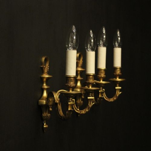 FRENCH PAIR OF GILDED TWIN ARM ANTIQUE WALL LIGHTS - ADDITIONAL PHOTO 9