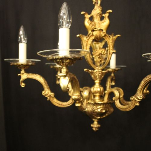 ITALIAN GILDED BRONZE 6 LIGHT ANTIQUE CHANDELIER - ADDITIONAL PHOTO 1