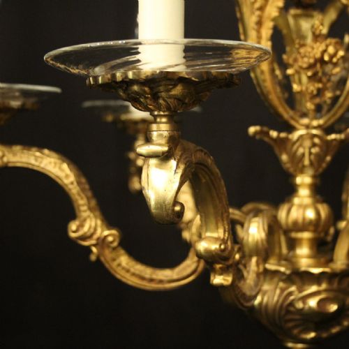 ITALIAN GILDED BRONZE 6 LIGHT ANTIQUE CHANDELIER - ADDITIONAL PHOTO 2
