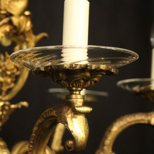 ITALIAN GILDED BRONZE 6 LIGHT ANTIQUE CHANDELIER - ADDITIONAL PHOTO 3