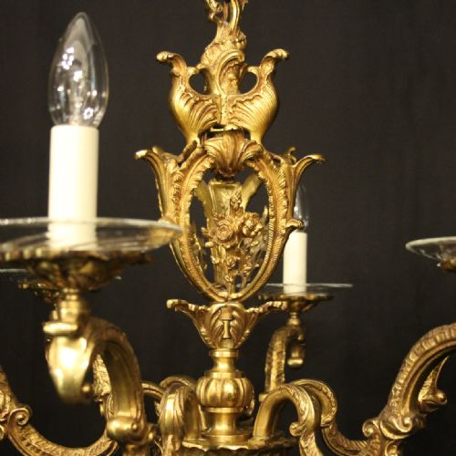 ITALIAN GILDED BRONZE 6 LIGHT ANTIQUE CHANDELIER - ADDITIONAL PHOTO 4
