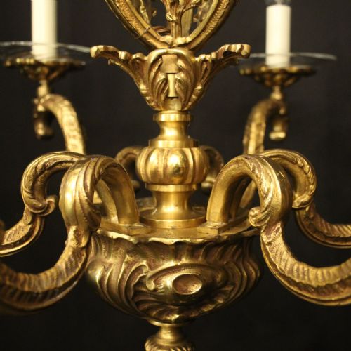 ITALIAN GILDED BRONZE 6 LIGHT ANTIQUE CHANDELIER - ADDITIONAL PHOTO 6