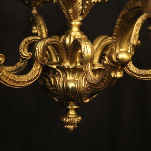 ITALIAN GILDED BRONZE 6 LIGHT ANTIQUE CHANDELIER - ADDITIONAL PHOTO 7