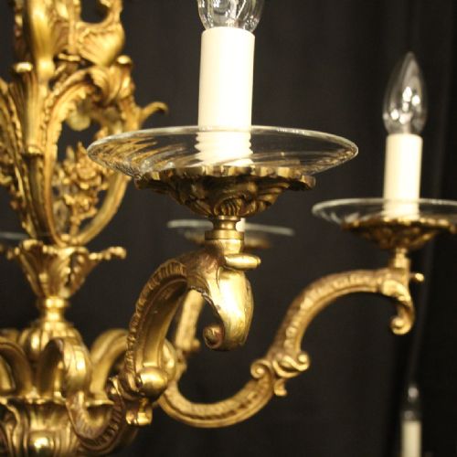 ITALIAN GILDED BRONZE 6 LIGHT ANTIQUE CHANDELIER - ADDITIONAL PHOTO 8