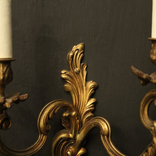 FRENCH PAIR OF GILDED ANTIQUE WALL LIGHTS - ADDITIONAL PHOTO 3