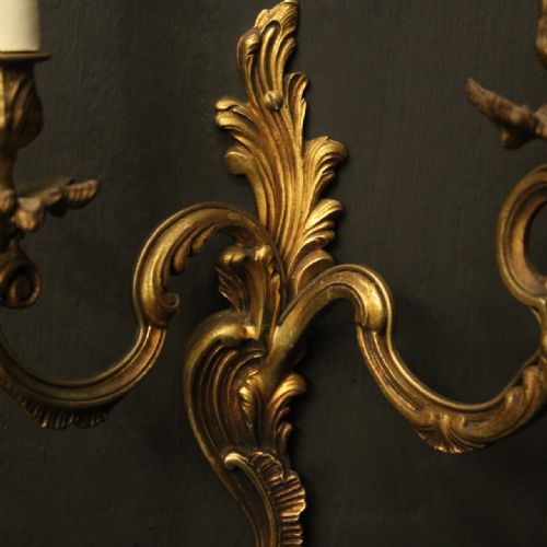 FRENCH PAIR OF GILDED ANTIQUE WALL LIGHTS - ADDITIONAL PHOTO 4