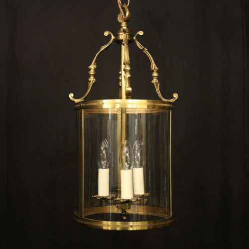 french gilded brass triple light antique lantern - CATEGORY: ANTIQUE LIGHTING - DATED 1920