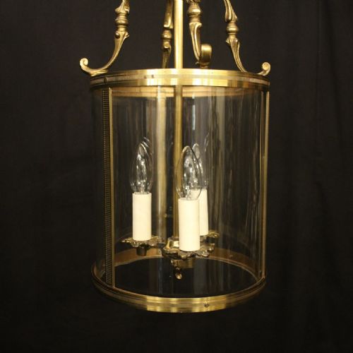 FRENCH GILDED BRASS TRIPLE LIGHT ANTIQUE LANTERN - ADDITIONAL PHOTO 1
