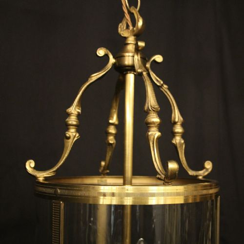 FRENCH GILDED BRASS TRIPLE LIGHT ANTIQUE LANTERN - ADDITIONAL PHOTO 2