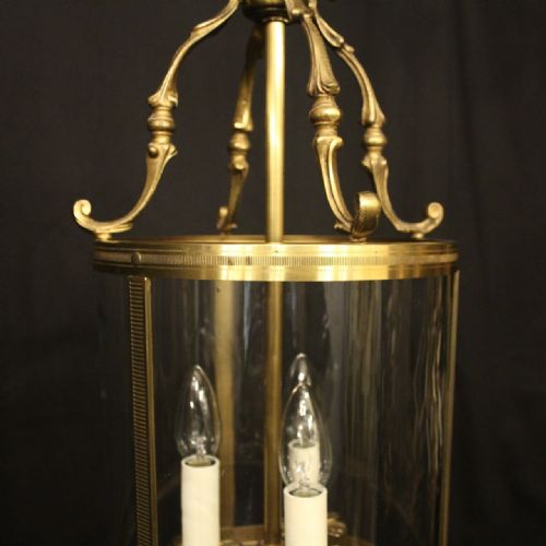 FRENCH GILDED BRASS TRIPLE LIGHT ANTIQUE LANTERN - ADDITIONAL PHOTO 3