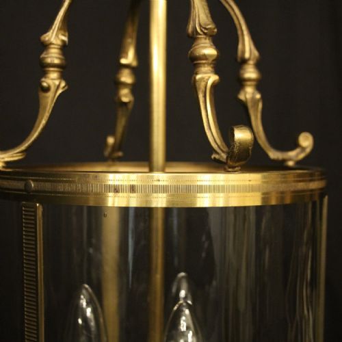 FRENCH GILDED BRASS TRIPLE LIGHT ANTIQUE LANTERN - ADDITIONAL PHOTO 4