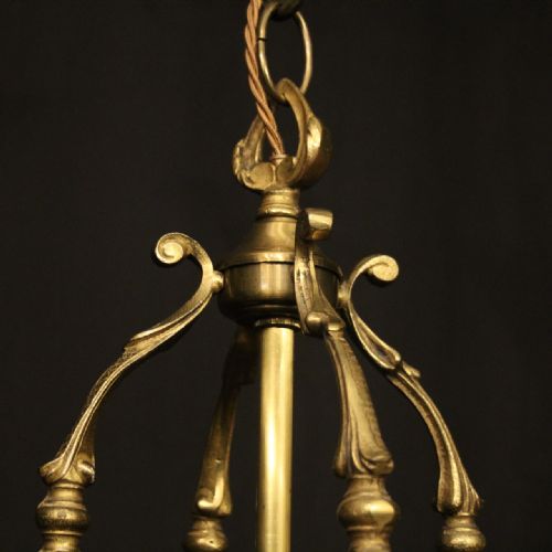 FRENCH GILDED BRASS TRIPLE LIGHT ANTIQUE LANTERN - ADDITIONAL PHOTO 5
