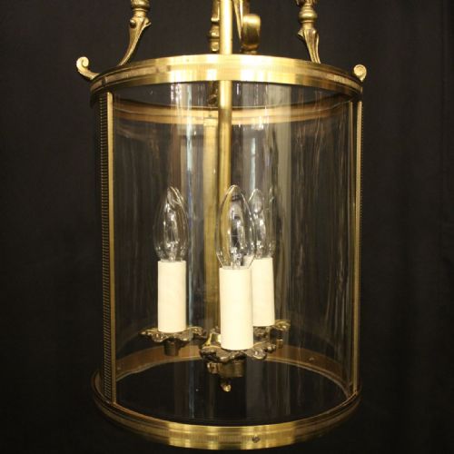 FRENCH GILDED BRASS TRIPLE LIGHT ANTIQUE LANTERN - ADDITIONAL PHOTO 7
