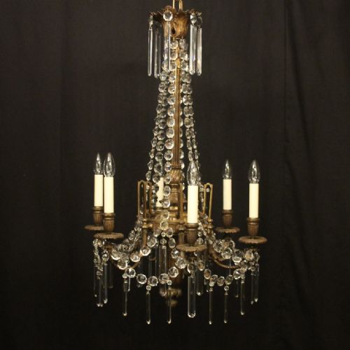 french 19th c gilded bronze 6 light antique chandelier - CATEGORY: ANTIQUE LIGHTING - DATED 19TH CENTURY