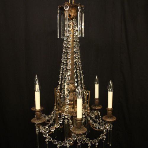 FRENCH 19TH C GILDED BRONZE 6 LIGHT ANTIQUE CHANDELIER - ADDITIONAL PHOTO 1