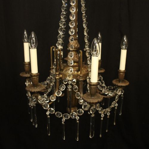 FRENCH 19TH C GILDED BRONZE 6 LIGHT ANTIQUE CHANDELIER - ADDITIONAL PHOTO 2
