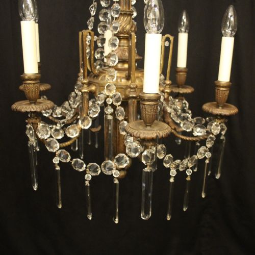 FRENCH 19TH C GILDED BRONZE 6 LIGHT ANTIQUE CHANDELIER - ADDITIONAL PHOTO 3