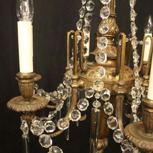 FRENCH 19TH C GILDED BRONZE 6 LIGHT ANTIQUE CHANDELIER - ADDITIONAL PHOTO 5
