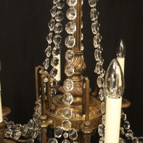 FRENCH 19TH C GILDED BRONZE 6 LIGHT ANTIQUE CHANDELIER - ADDITIONAL PHOTO 6